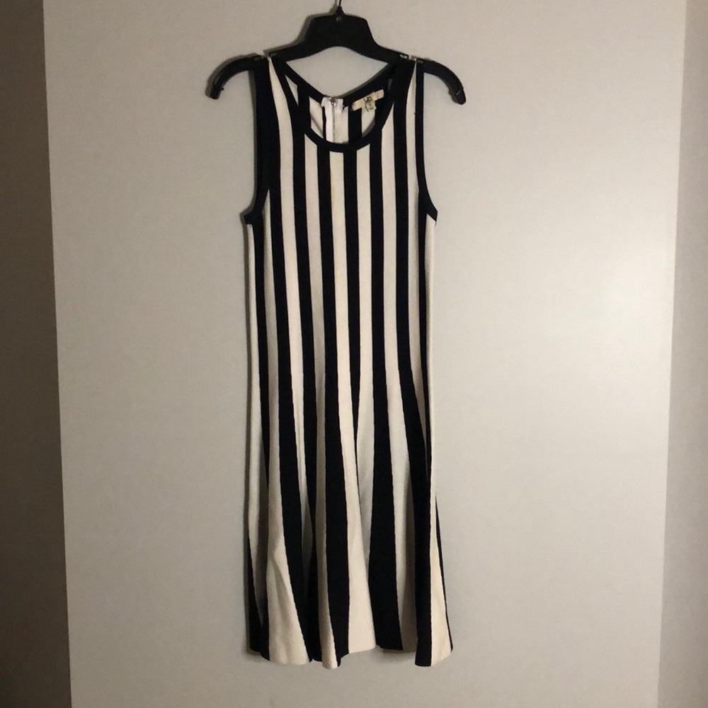 Black and white striped flowy sweater dress